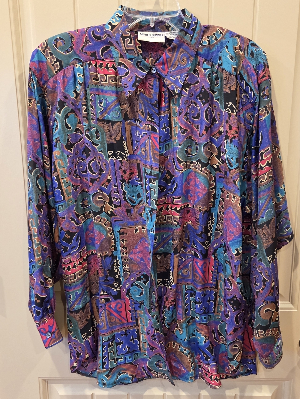 Vintage 90s Alfred Dunner Abstract Baroque Print Blouse | Bold Jewel Tones | 18